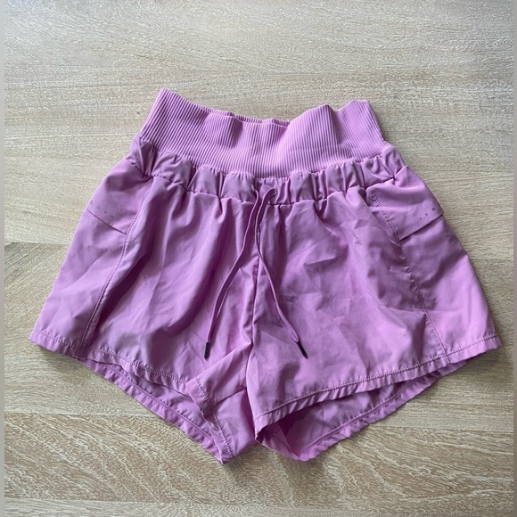 Lilac Purple Lined High Waist Drawstring Running Athletic Workout Shorts Medium - Picture 1 of 8